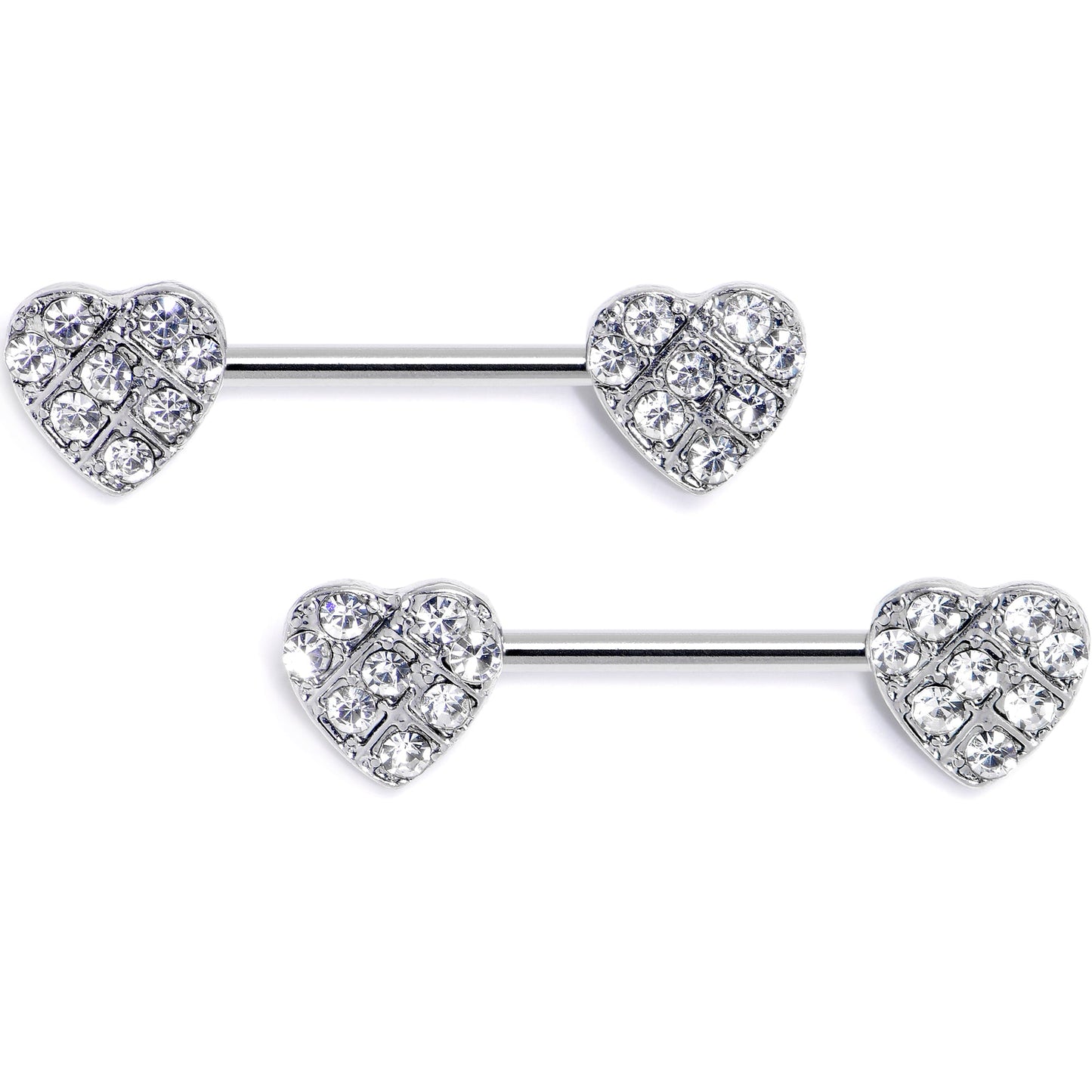 14G 9/16 Clear Gem Lattice Heart Barbell Nipple Ring Set