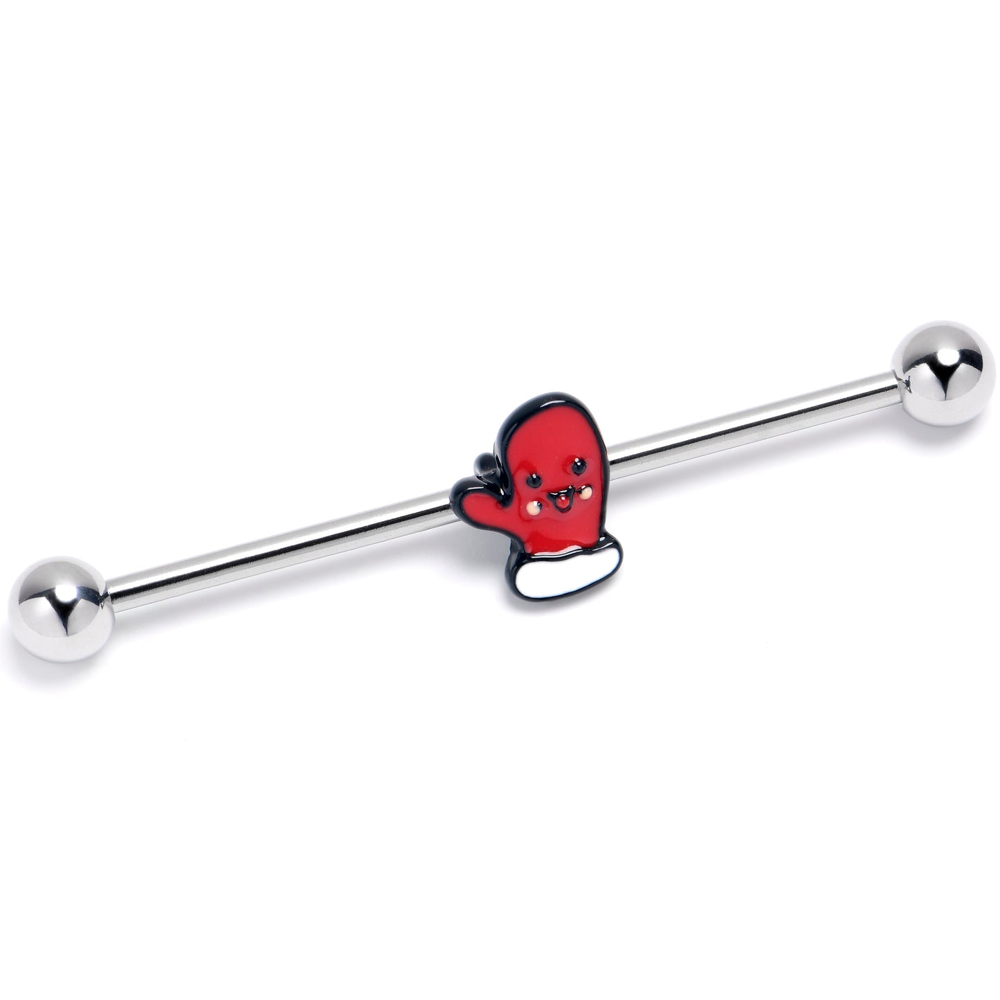 14G Winter Mitten Red White Industrial Barbell 38mm