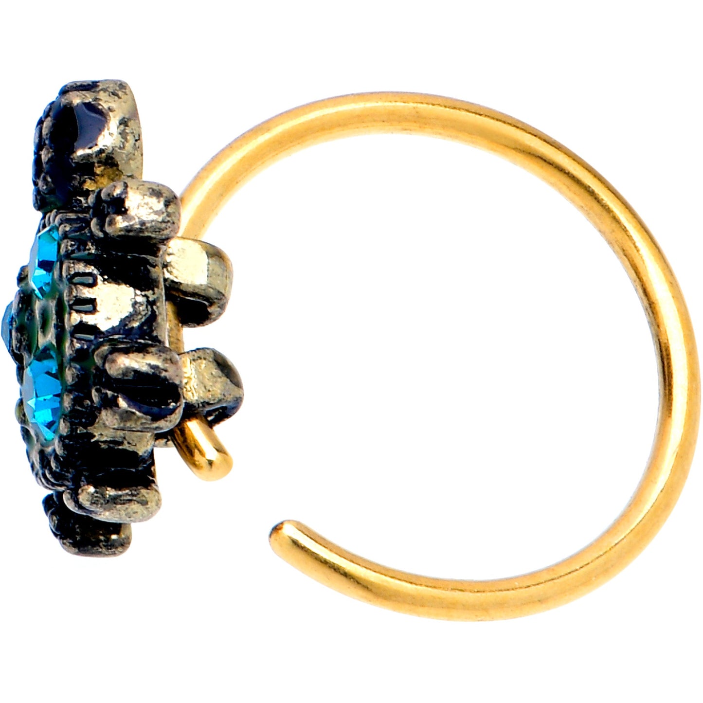 20G 5/16 Blue Gem Gold Tone Sweet Sea Turtle Nose Hoop