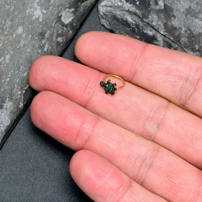 20G 5/16 Blue Gem Gold Tone Sweet Sea Turtle Nose Hoop