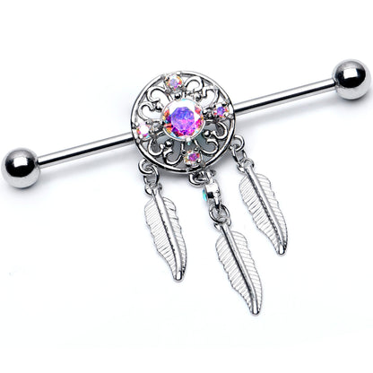 14G Aurora CZ Gem  Dreamcatcher Dangle Industrial Barbell 38mm