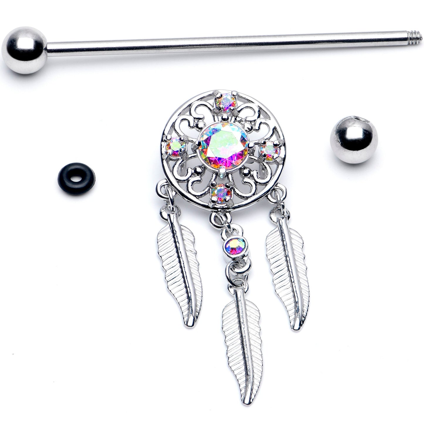14G Aurora CZ Gem  Dreamcatcher Dangle Industrial Barbell 38mm