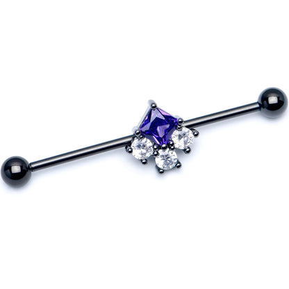 14G Clear Purple CZ Gem Black Rhombus Riot Industrial Barbell 38mm