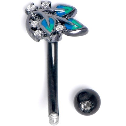 16G 5/16 Clear CZ Gem Black Lush Leaves Curved Eyebrow Ring