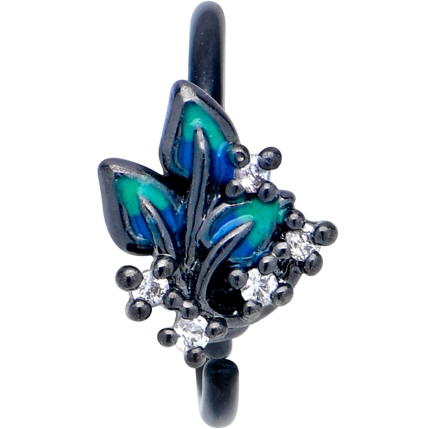 20G 5/16 Clear CZ Gem Black Lush Leaves Nose Hoop