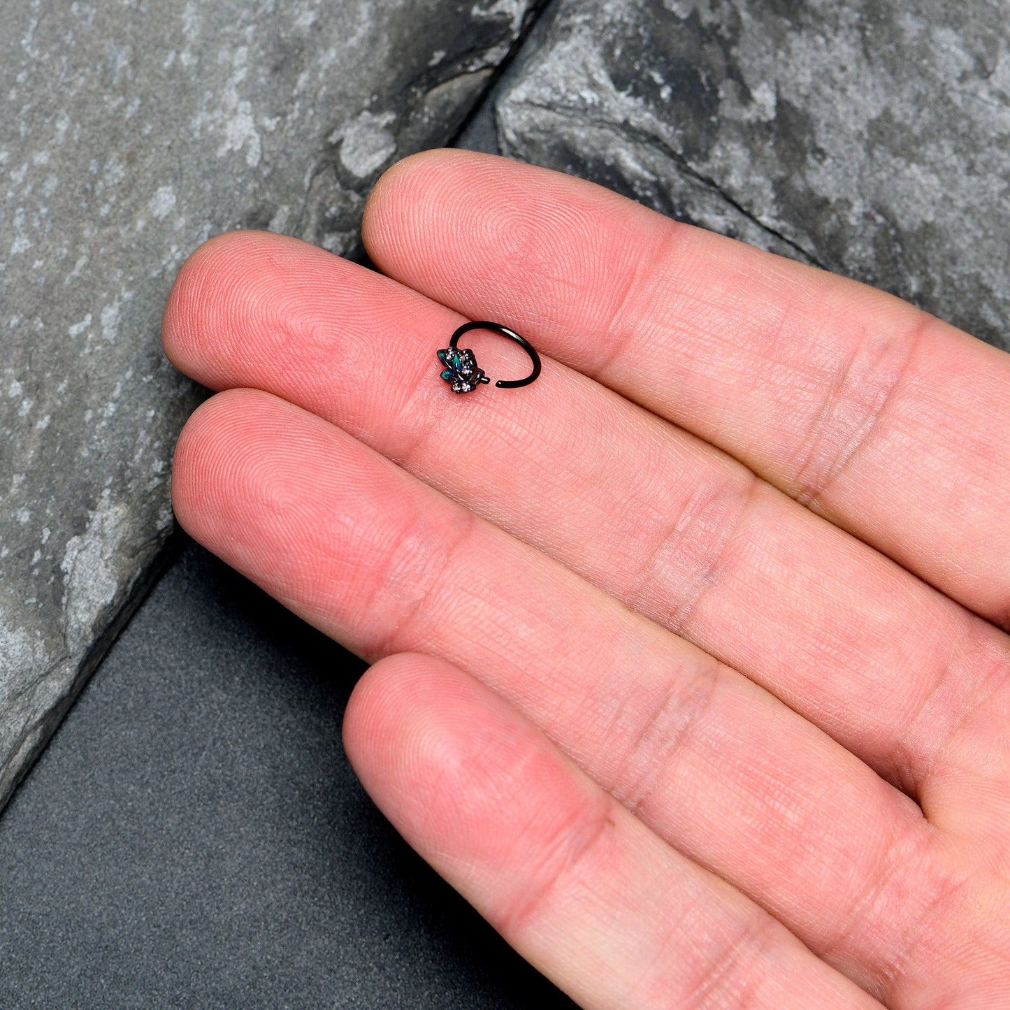 20G 5/16 Clear CZ Gem Black Lush Leaves Nose Hoop