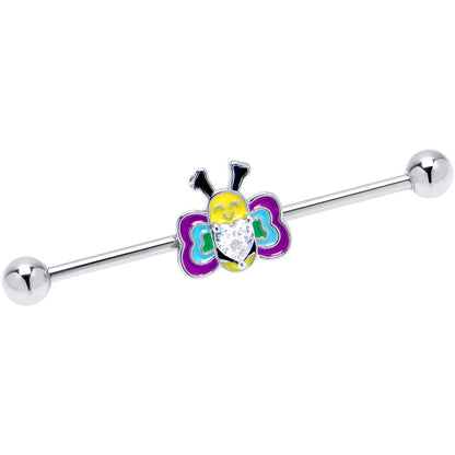 14G Clear CZ Gem Butterfly Love Bug Heart Industrial Barbell 38mm