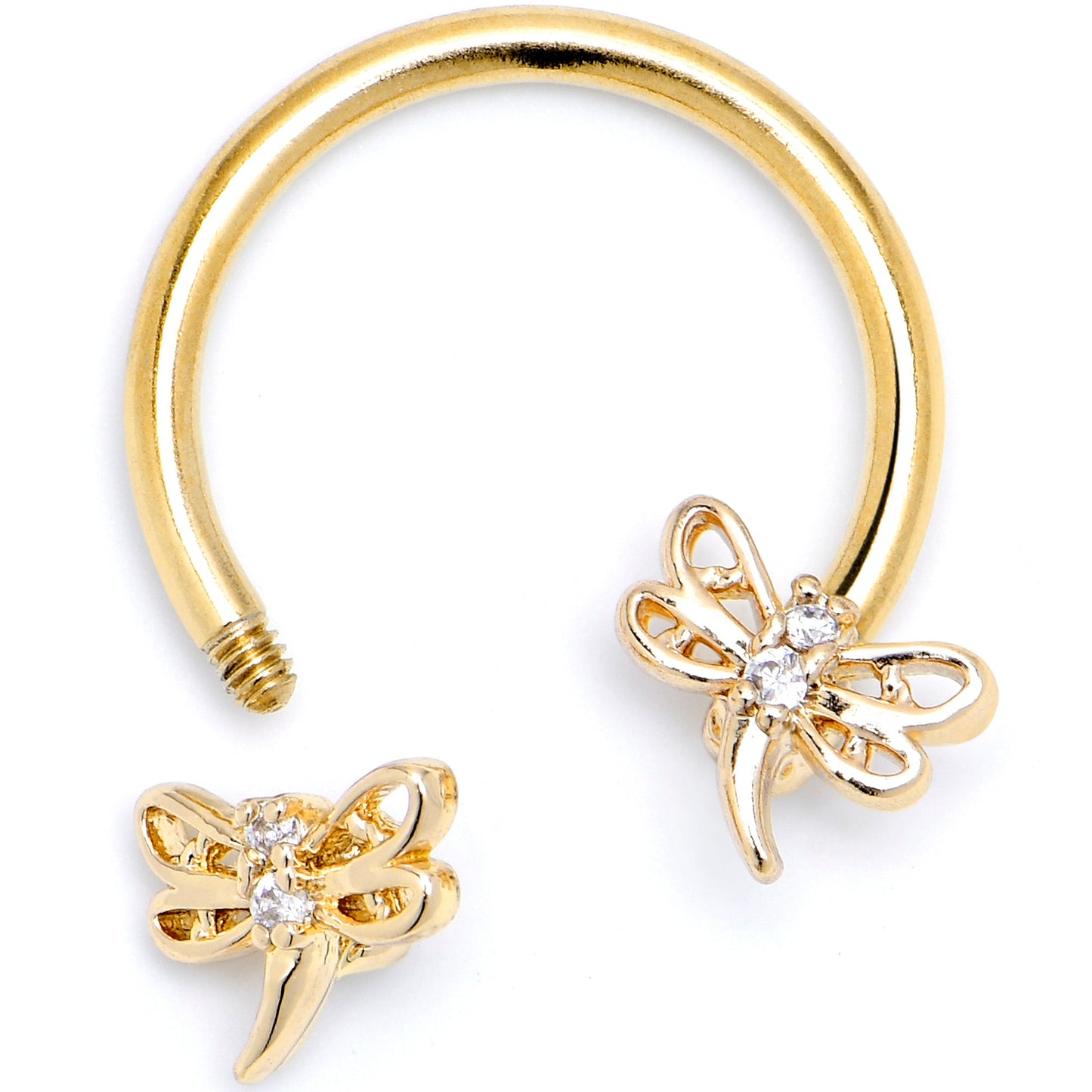 16G 3/8 Clear CZ Gem Gold Tone Dragonfly Deluxe Circular Barbell