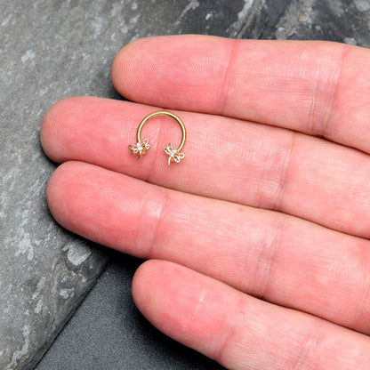 16G 3/8 Clear CZ Gem Gold Tone Dragonfly Deluxe Circular Barbell