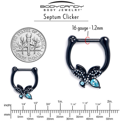 16G 5/16 Blue CZ Gem Black Night Drama Butterfly Cartilage Clicker