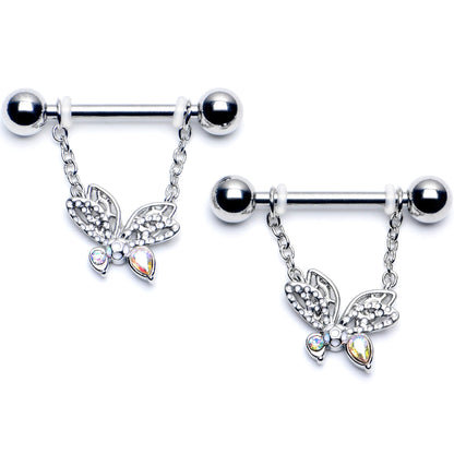 14G 9/16 Aurora CZ  Gem Ultra Drama Butterfly Dangle Nipple Ring Set