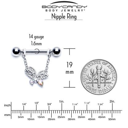 14G 9/16 Aurora CZ  Gem Ultra Drama Butterfly Dangle Nipple Ring Set