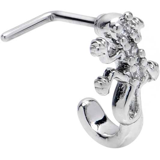 20G 7mm Clear CZ Gem Love Lizard Faux Hoop L Shape Nose Ring
