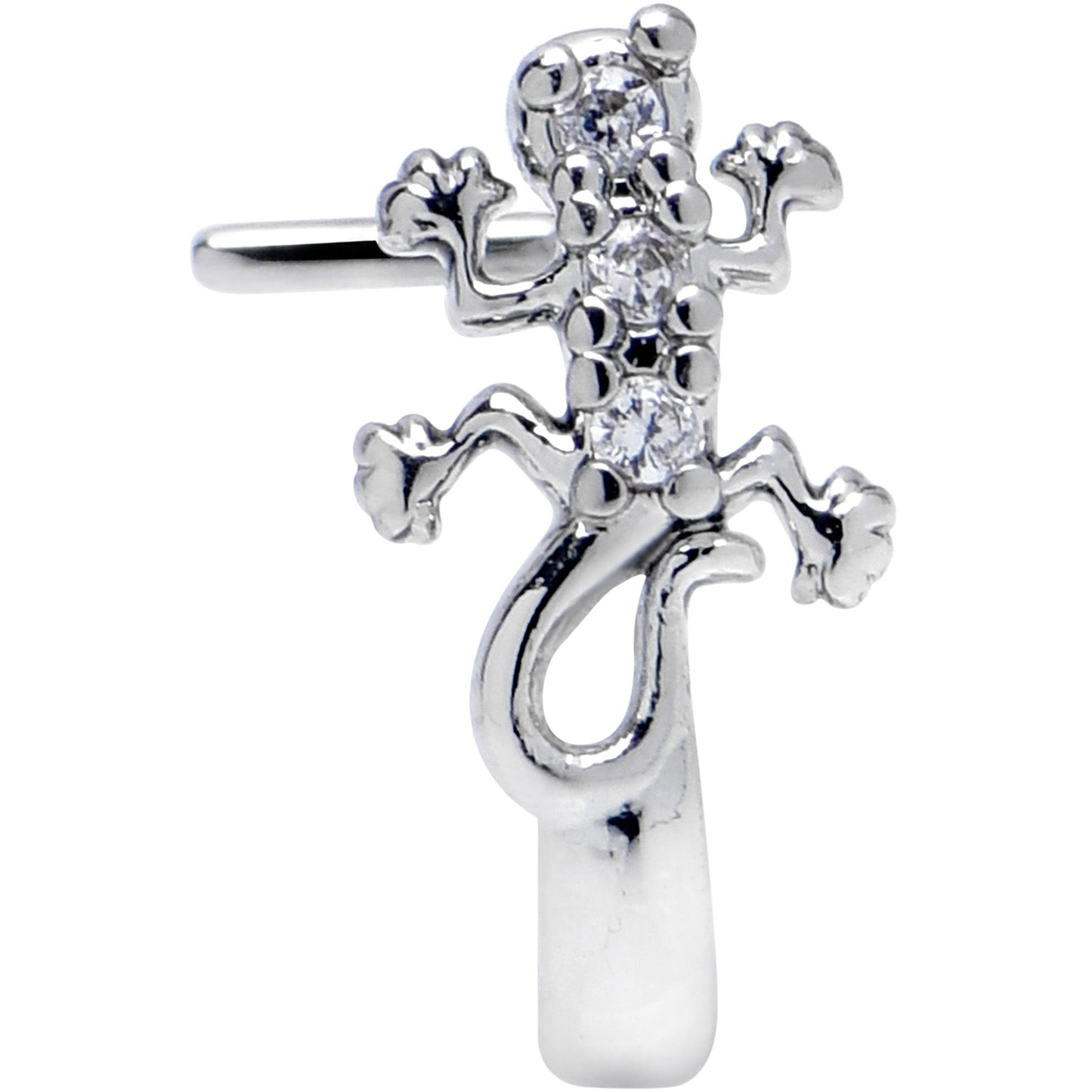 20G 7mm Clear CZ Gem Love Lizard Faux Hoop L Shape Nose Ring