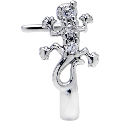 20G 7mm Clear CZ Gem Love Lizard Faux Hoop L Shape Nose Ring