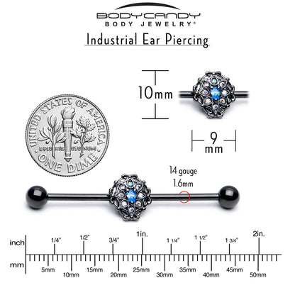 14G Blue Aurora Gem Black Night Blossom Industrial Barbell 38mm