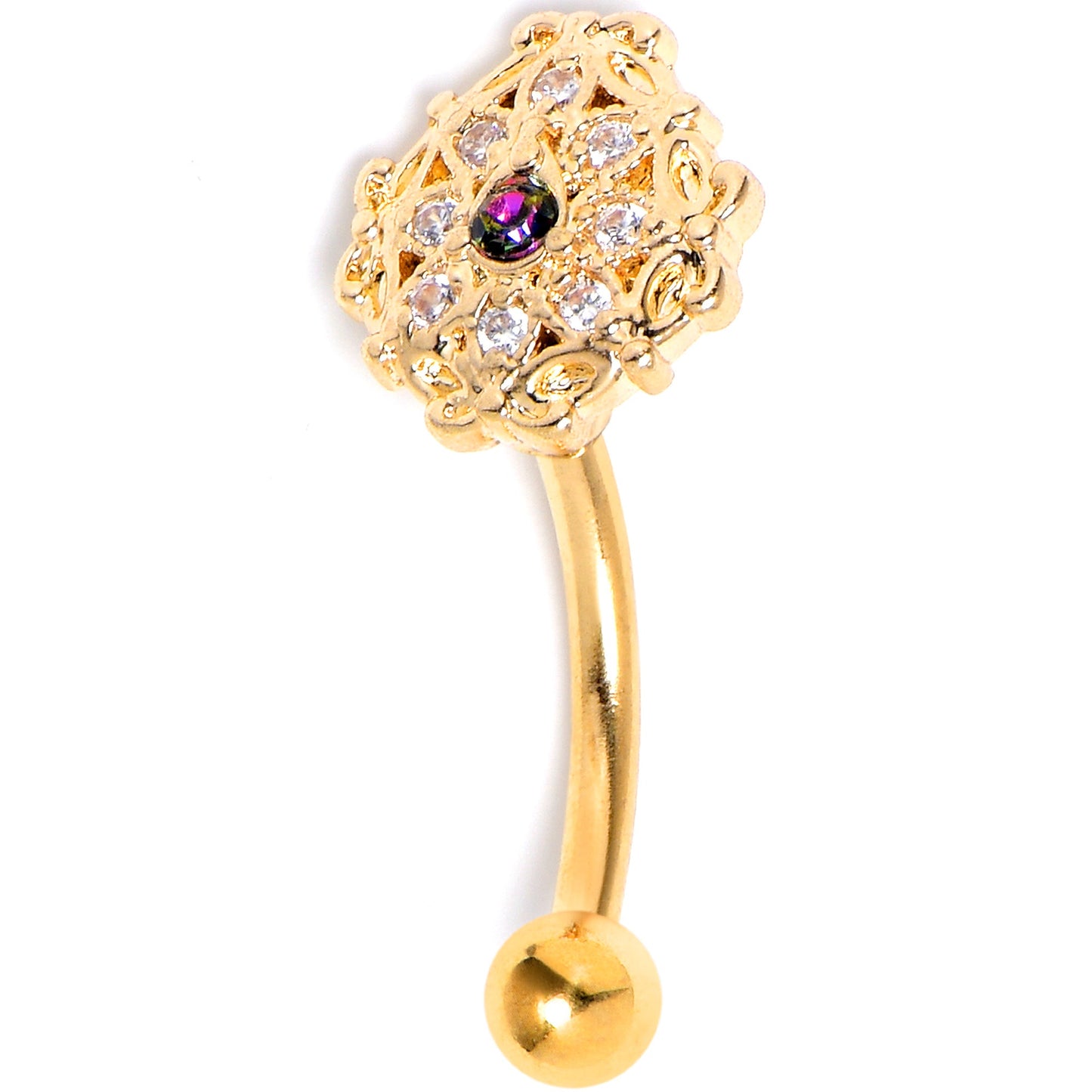 16G 5/16 Vitrail Gem Gold Tone Blossom Bloom Curved Eyebrow Ring