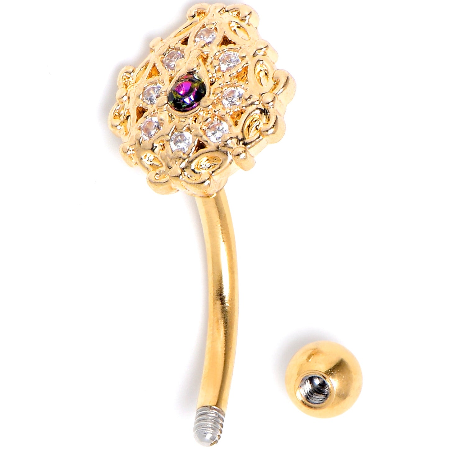 16G 5/16 Vitrail Gem Gold Tone Blossom Bloom Curved Eyebrow Ring