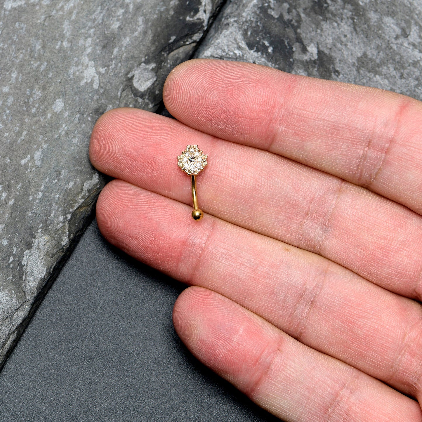 16G 5/16 Vitrail Gem Gold Tone Blossom Bloom Curved Eyebrow Ring