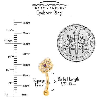 16G 5/16 Vitrail Gem Gold Tone Blossom Bloom Curved Eyebrow Ring