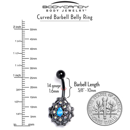 Blue Aurora Gem Black Night Blossom Belly Ring