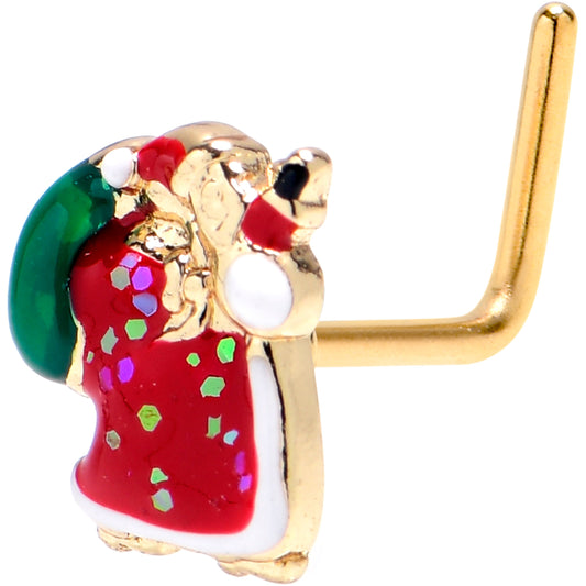 20G 7mm Gold Tone Glitter Santa Red Christmas L Shape Nose Ring