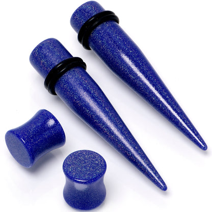 Blue Acrylic Shimmer Finish Taper Saddle Plug Set 6mm to 20mm Sizes