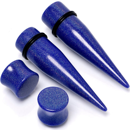 Blue Acrylic Shimmer Finish Taper Saddle Plug Set 6mm to 20mm Sizes