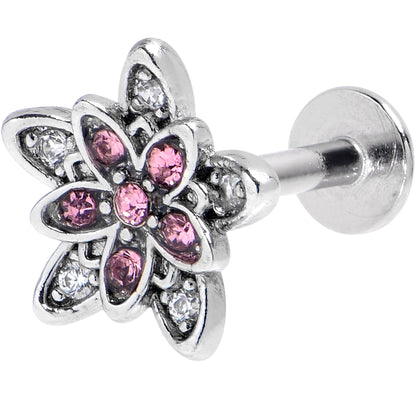 16G 5/16 Pink Clear CZ Gem Snowflake Flower Labret Monroe Tragus