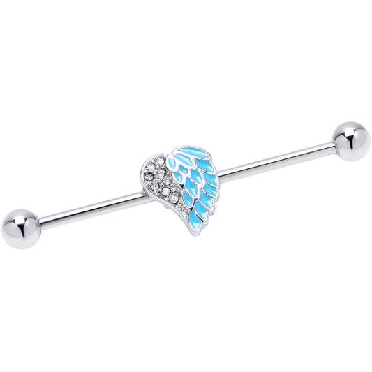 14G Blue Heavenly Heart Angel Wings Industrial Barbell 38mm