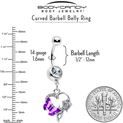 Clear Gem Butterfly Rose Flower Purple Dangle Belly Ring
