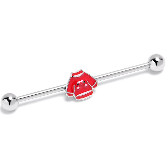 14G Happy Holiday Red Sweater Industrial Barbell 38mm