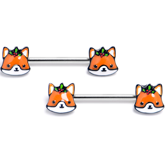 14G 9/16 Holly Holiday Fox Barbell Nipple Ring Set