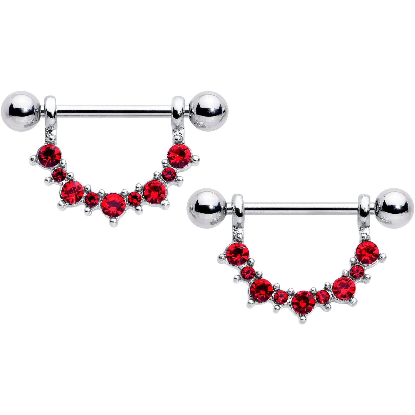14G 9/16 Red CZ Gem January Birthstone Dangle Nipple Shield Set