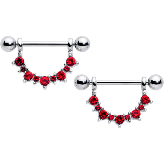 14G 9/16 Red CZ Gem January Birthstone Dangle Nipple Shield Set