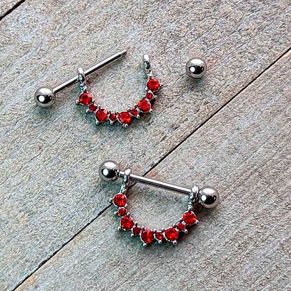 14G 9/16 Red CZ Gem January Birthstone Dangle Nipple Shield Set