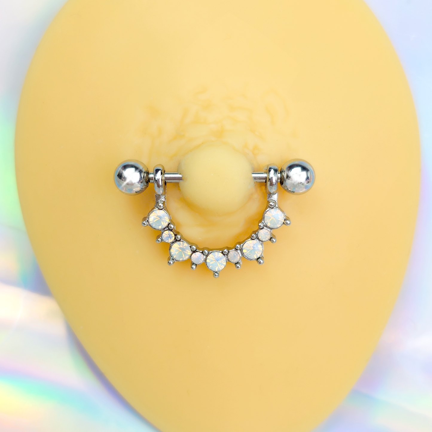 14G 9/16 White Synthetic Opal October Birthstone Nipple Shield Set