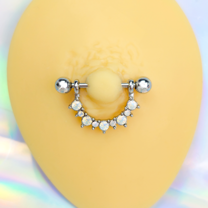 14G 9/16 White Synthetic Opal October Birthstone Nipple Shield Set