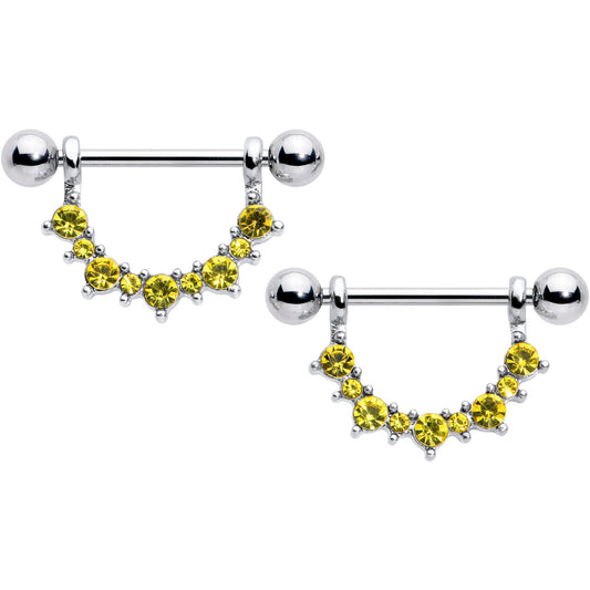 14G 9/16 Yellow CZ Gem November Birthstone Dangle Nipple Shield Set