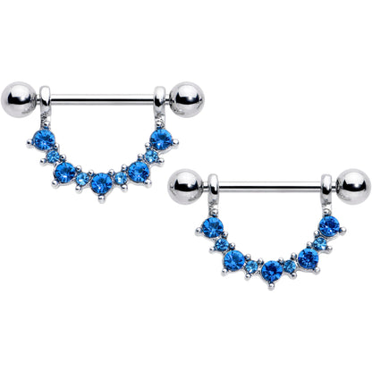 14G 9/16 Blue CZ Gem December Birthstone Dangle Nipple Shield Set