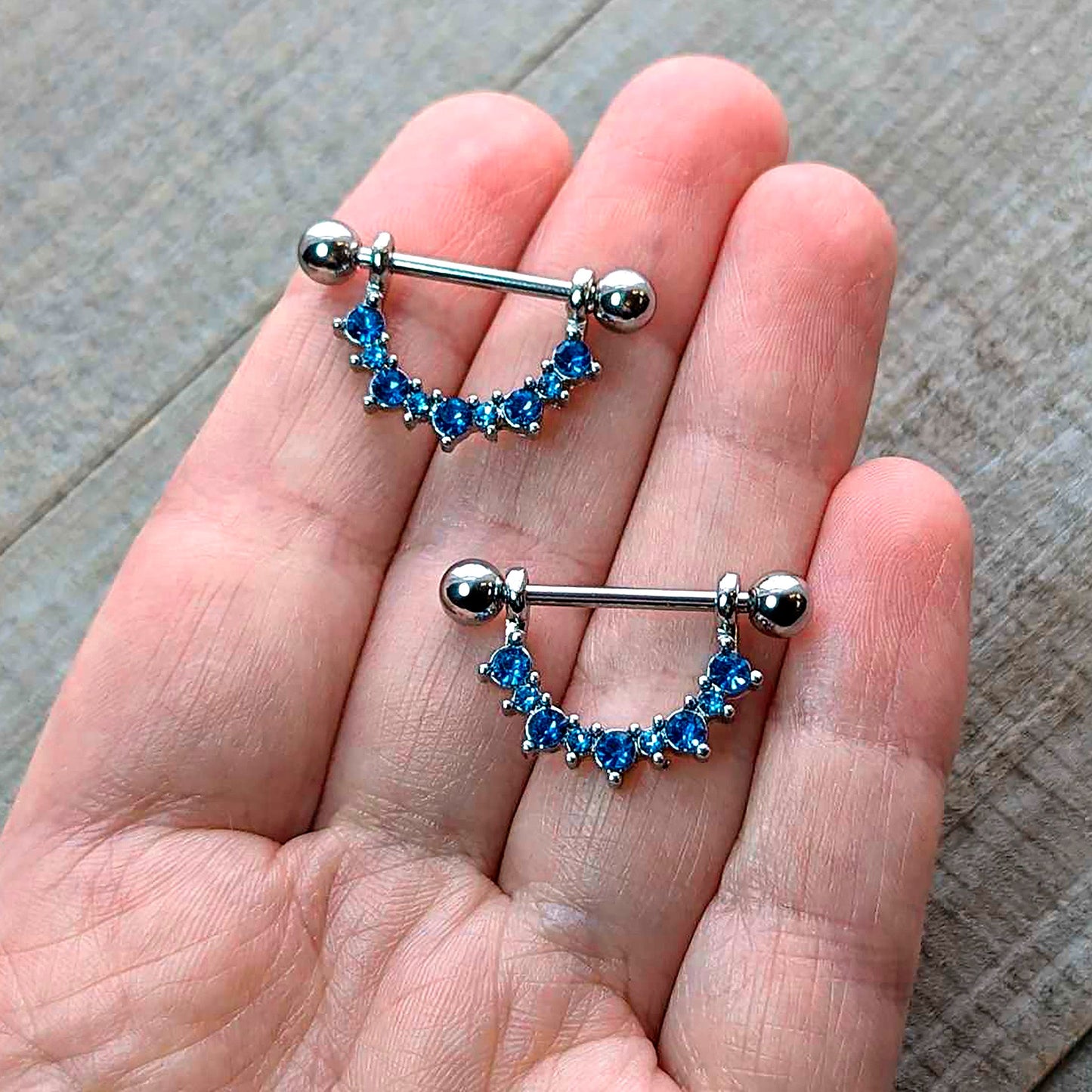 14G 9/16 Blue CZ Gem December Birthstone Dangle Nipple Shield Set