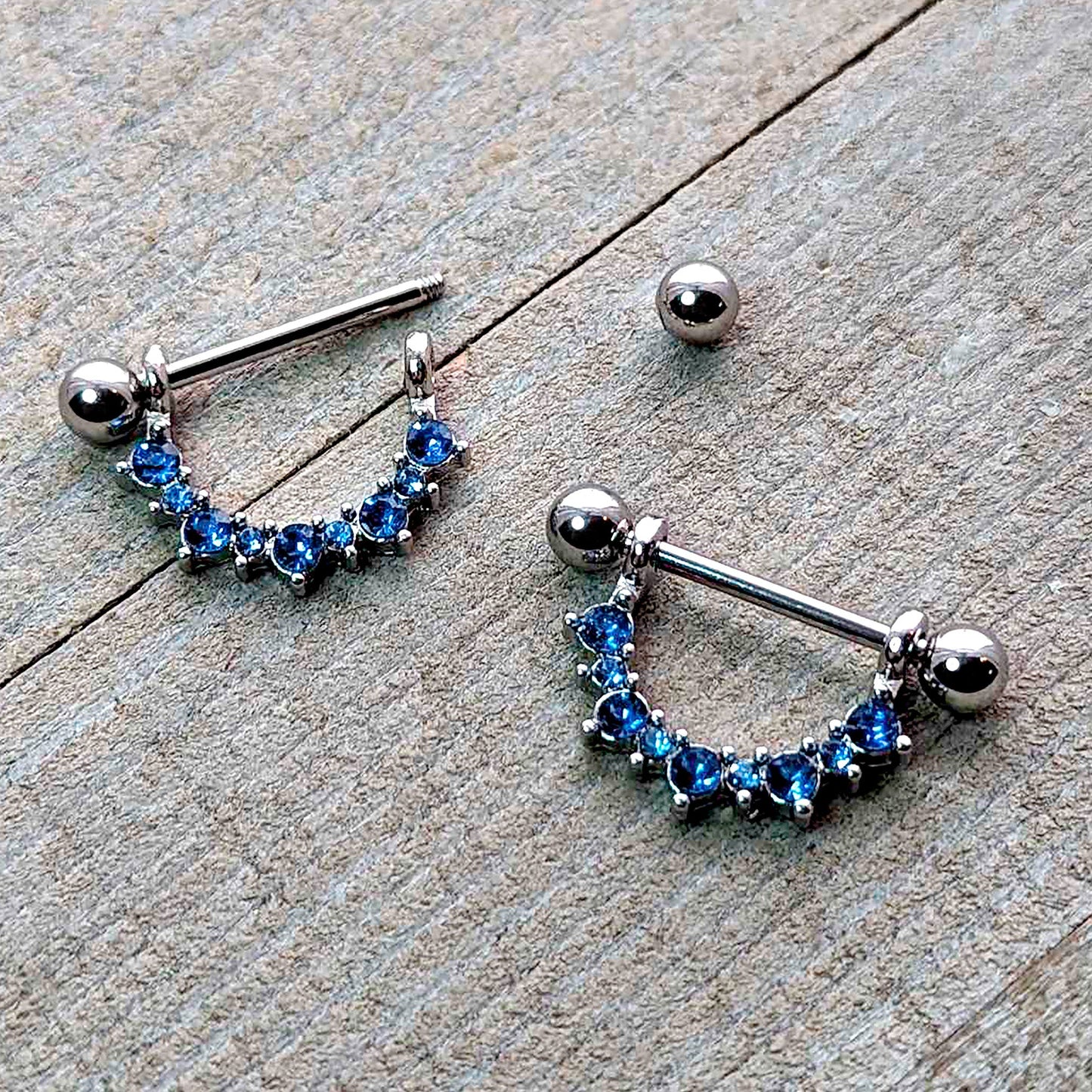 14G 9/16 Blue CZ Gem December Birthstone Dangle Nipple Shield Set