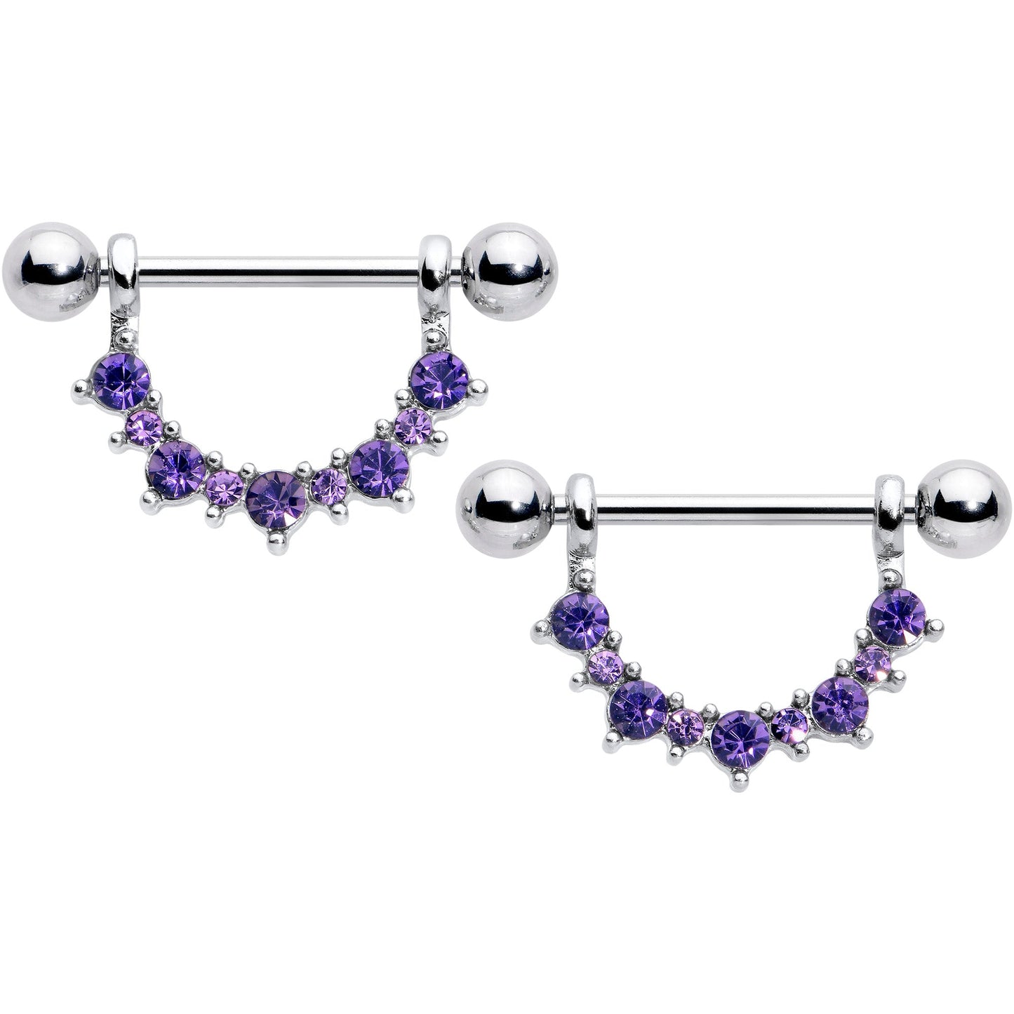 14G 9/16 Purple CZ Gem February Birthstone Dangle Nipple Shield Set