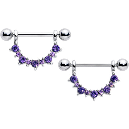 14G 9/16 Purple CZ Gem February Birthstone Dangle Nipple Shield Set