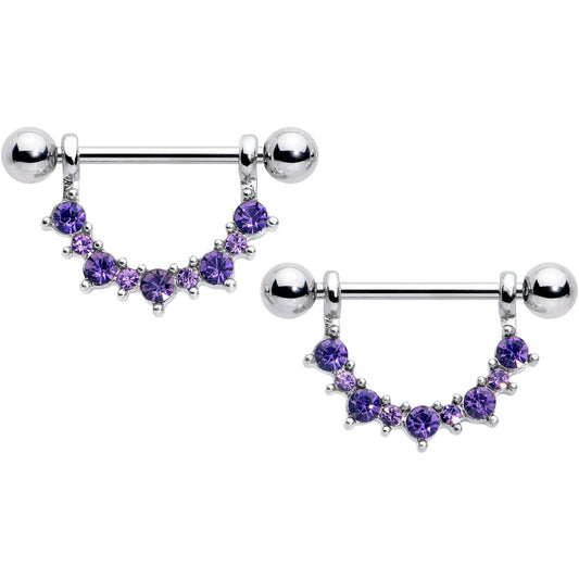 14G 9/16 Purple CZ Gem February Birthstone Dangle Nipple Shield Set