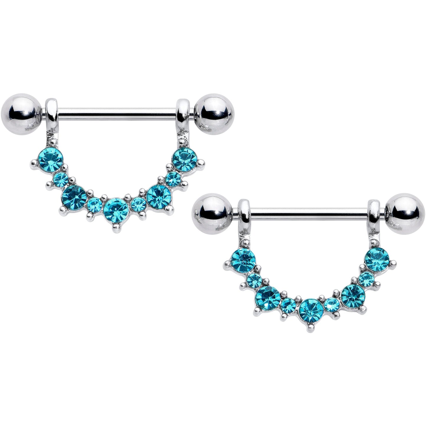 14G 9/16 Blue CZ Gem March Birthstone Dangle Nipple Shield Set