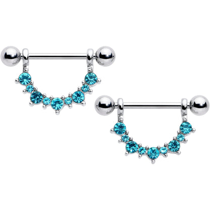 14G 9/16 Blue CZ Gem March Birthstone Dangle Nipple Shield Set
