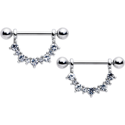 14G 9/16 Clear CZ Gem April Birthstone Dangle Nipple Shield Set