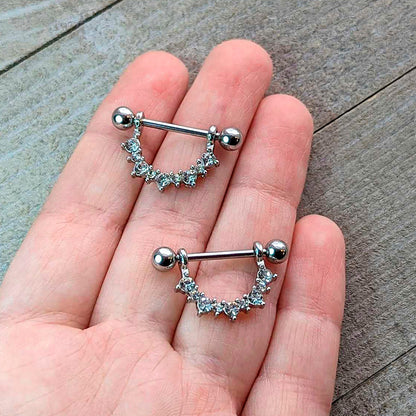 14G 9/16 Clear CZ Gem April Birthstone Dangle Nipple Shield Set