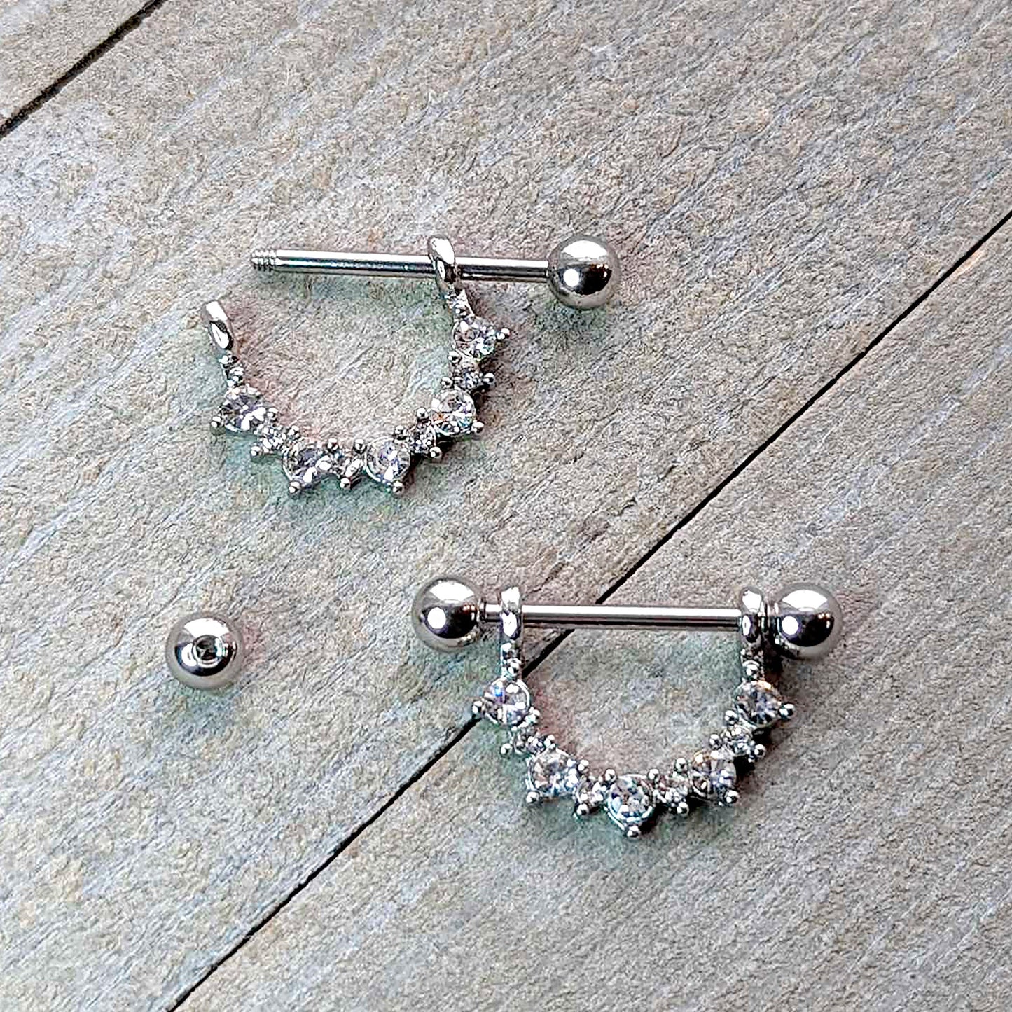 14G 9/16 Clear CZ Gem April Birthstone Dangle Nipple Shield Set